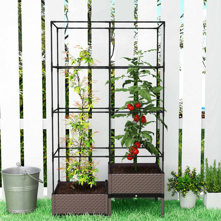 Raised Garden Bed with Trellis, Drainage, 100x50x174 cm