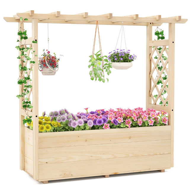 Raised Garden Bed with Trellis & Drainage, 115x40x103 cm