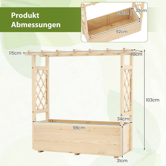 Raised Garden Bed with Trellis & Drainage, 115x40x103 cm