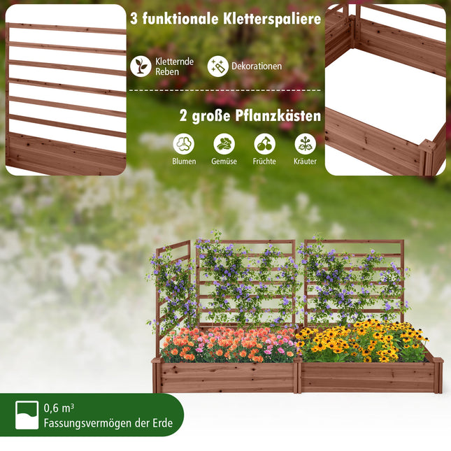 Raised Garden Bed with Trellis, Fir Wood, 222x114x110 cm