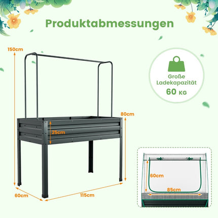 Raised Garden Bed with Trellis & Greenhouse Cover, 115x60x150 cm