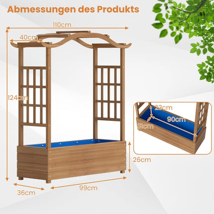 Raised Garden Bed with Trellis & Hanging Roof, Brown