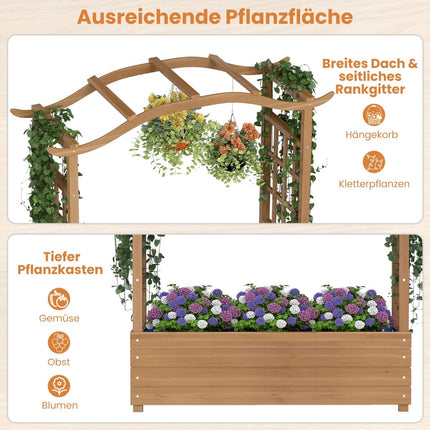 Raised Garden Bed with Trellis & Hanging Roof, Brown