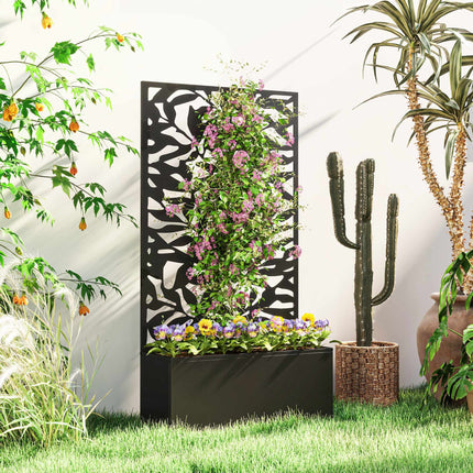 Raised Garden Bed with Trellis, Metal, Black, 8 Gallon Capacity