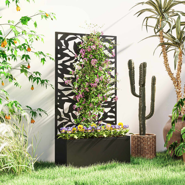 Raised Garden Bed with Trellis, Metal, Black, 8 Gallon Capacity