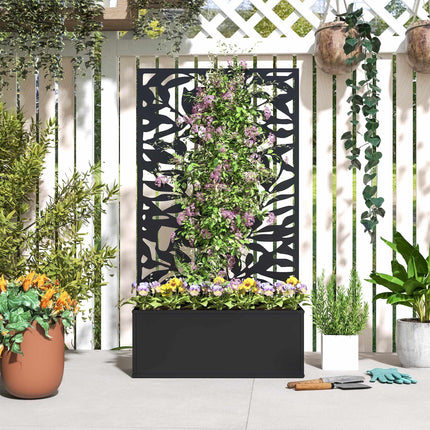 Raised Garden Bed with Trellis, Metal, Black, 8 Gallon Capacity