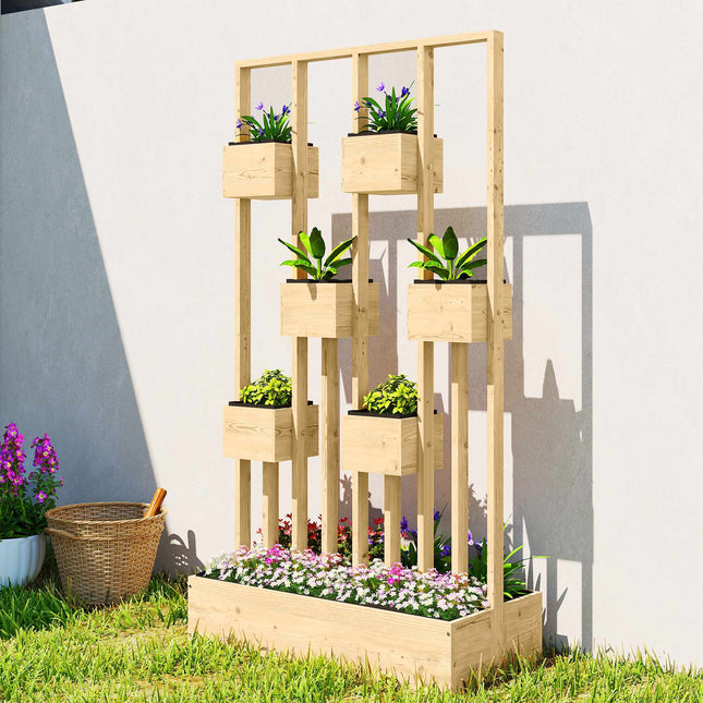 Raised Garden Bed with Trellis, Natural Wood, 90x45x170 cm