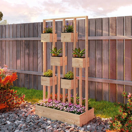 Raised Garden Bed with Trellis, Natural Wood, 90x45x170 cm