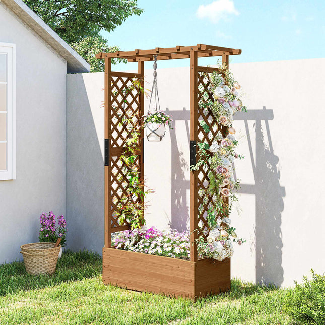 Raised Garden Bed with Trellis & Roof, 110x44x181 cm Wood