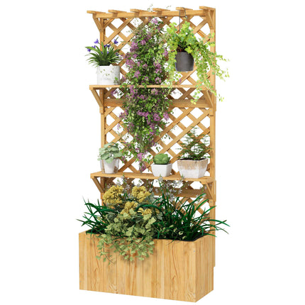 Raised Garden Bed with Trellis, Shelves, Drainage, 76x33x177 cm