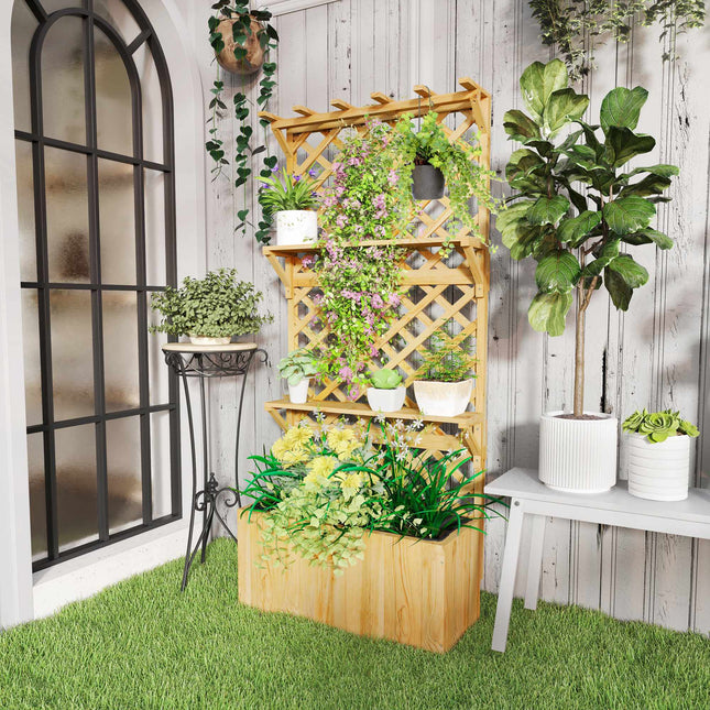 Raised Garden Bed with Trellis, Shelves, Drainage, 76x33x177 cm