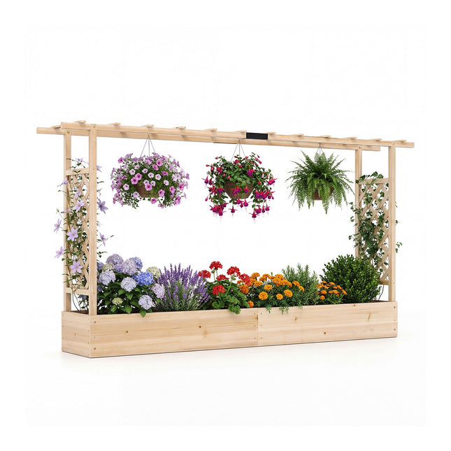 Raised Garden Bed with Trellis, Spruce Wood, 220x35x114 cm