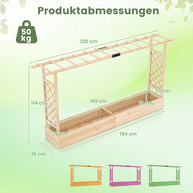 Raised Garden Bed with Trellis, Spruce Wood, 220x35x114 cm