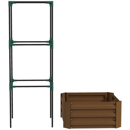 Raised Garden Bed with Trellis, Steel, 61x61x140 cm, Brown