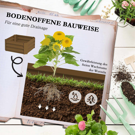 Raised Garden Bed with Trellis, Steel, 61x61x140 cm, Brown