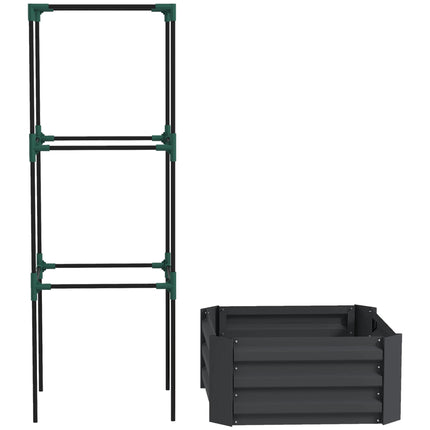 Raised Garden Bed with Trellis, Steel, 61x61x140 cm, Dark Grey