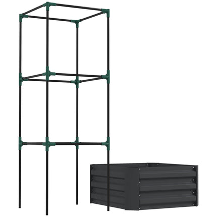 Raised Garden Bed with Trellis, Steel, 61x61x140 cm, Dark Grey