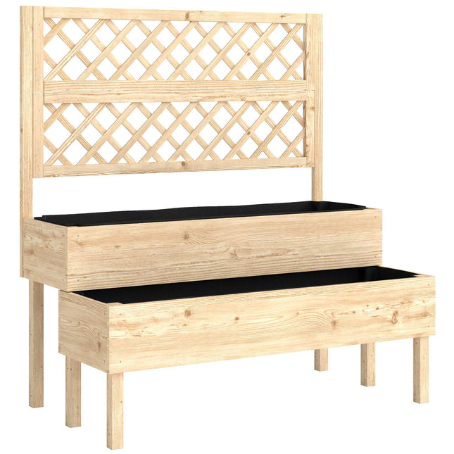 Raised Garden Bed with Trellis, Tiered Wood Planter Box
