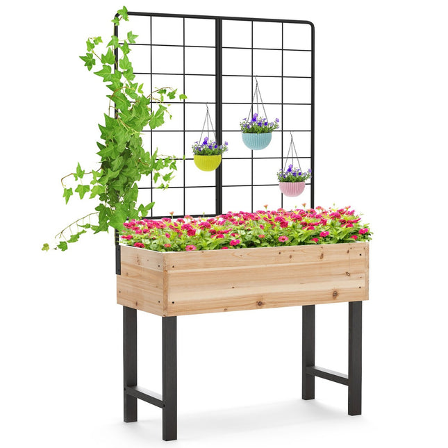 Raised Garden Bed with Trellis, Wood, 79x35x108 cm