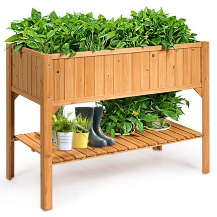 Raised Garden Planter Box, Fir Wood, Lower Shelf, 47 in