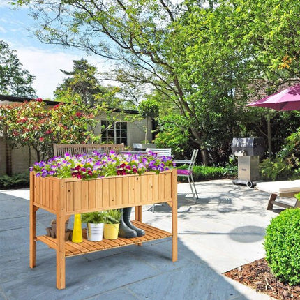 Raised Garden Planter Box, Fir Wood, Lower Shelf, 47 in