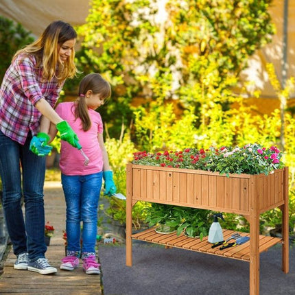 Raised Garden Planter Box, Fir Wood, Lower Shelf, 47 in