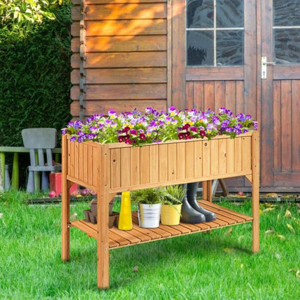 Raised Garden Planter Box, Fir Wood, Lower Shelf, 47 in