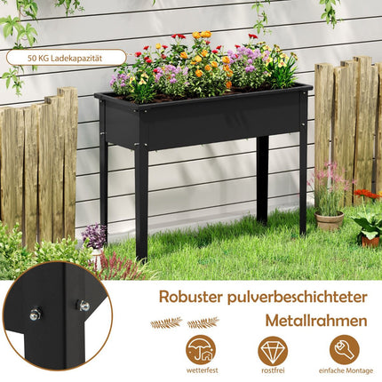 Raised Metal Garden Bed with Drainage, 100x40x80 cm, Black