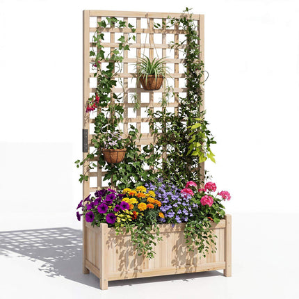Raised Planter Box With Trellis, Drainage, 76 x 32 x 143 cm
