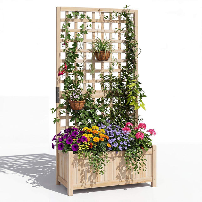 Raised Planter Box With Trellis, Drainage, 76 x 32 x 143 cm