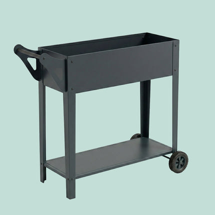 Raised Planter Box With Wheels And Storage Shelf