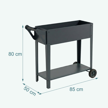 Raised Planter Box With Wheels And Storage Shelf