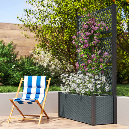 Raised Planter Box with Trellis, Dark Grey, 90x35x148 cm
