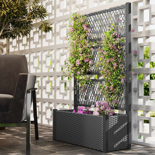 Raised Planter Box with Trellis, Dark Grey, 90x35x148 cm