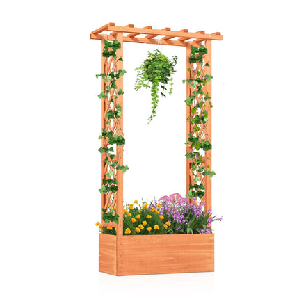 Raised Planter Box with Trellis & Hanging Roof, Wood