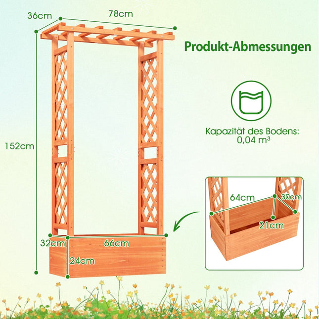 Raised Planter Box with Trellis & Hanging Roof, Wood