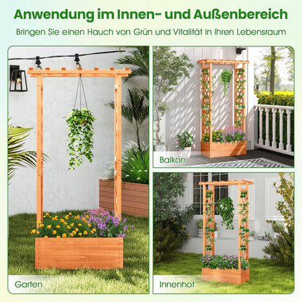 Raised Planter Box with Trellis & Hanging Roof, Wood