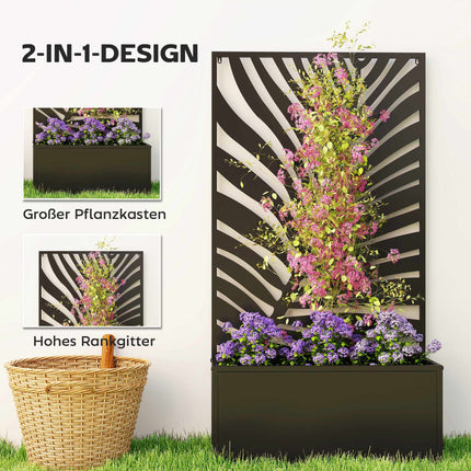 Raised Planter Box with Trellis, Metal, 61 x 23 x 113 cm