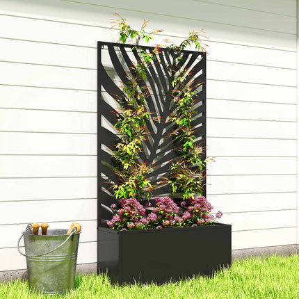 Raised Planter Box with Trellis, Metal, 61 x 23 x 113 cm