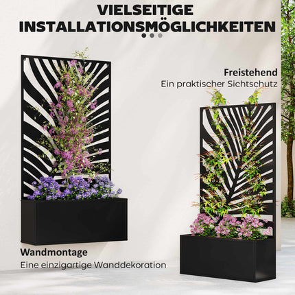 Raised Planter Box with Trellis, Metal, 61 x 23 x 113 cm