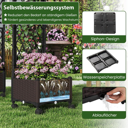 Raised Planter with Trellis, Self-Watering, Mobile, Brown