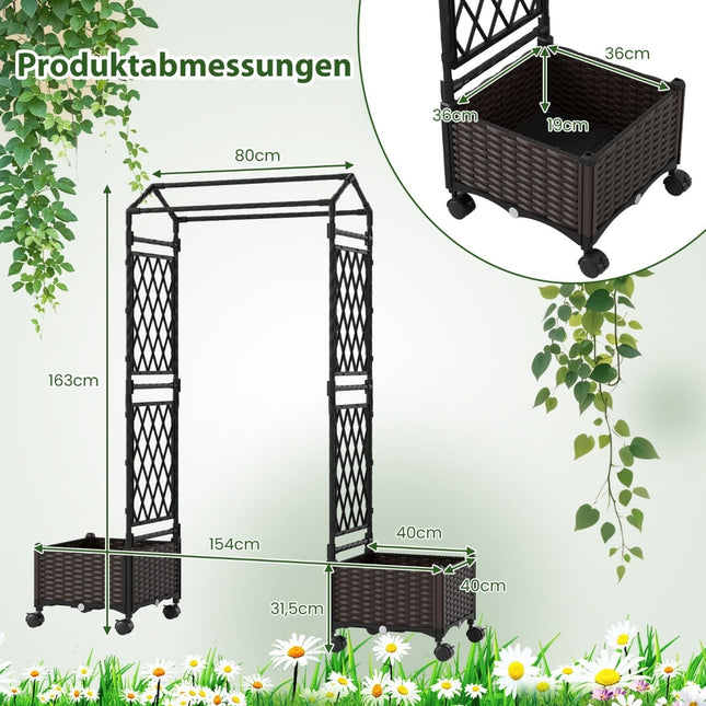 Raised Planter with Trellis, Self-Watering, Mobile, Brown