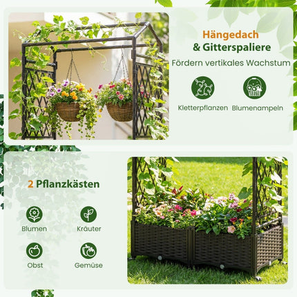Raised Planter with Trellis, Self-Watering, Mobile, Brown