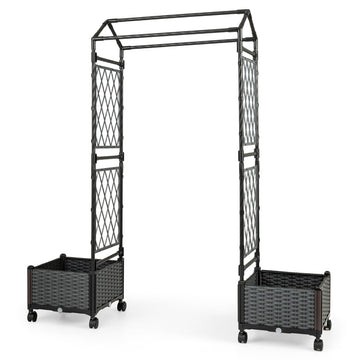 Raised Planter with Trellis & Self-Watering System, Grey