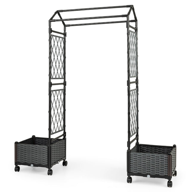 Raised Planter with Trellis & Self-Watering System, Grey