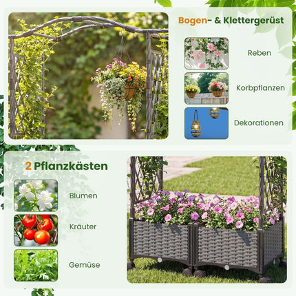 Raised Planter with Trellis & Self-Watering System, Grey