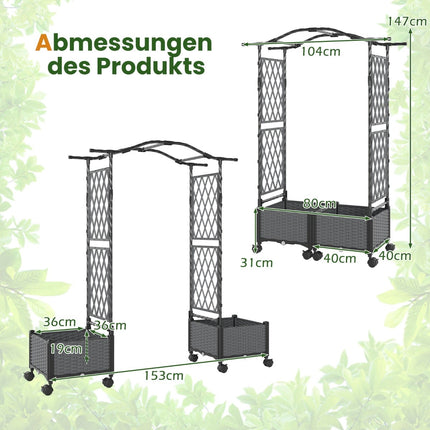 Raised Planter with Trellis & Self-Watering System, Grey
