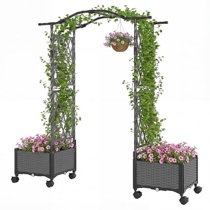 Raised Planter with Trellis & Self-Watering System, Grey