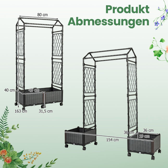 Raised Planter with Trellis & Self-Watering System, Grey