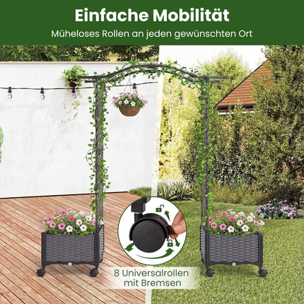 Raised Planter with Trellis & Self-Watering System, Grey